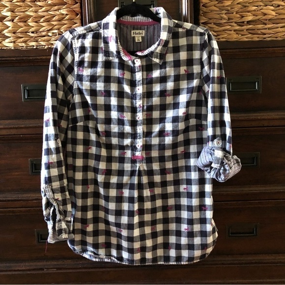 Hatley checked roll tab sleeve tunic top in size S - Picture 1 of 8